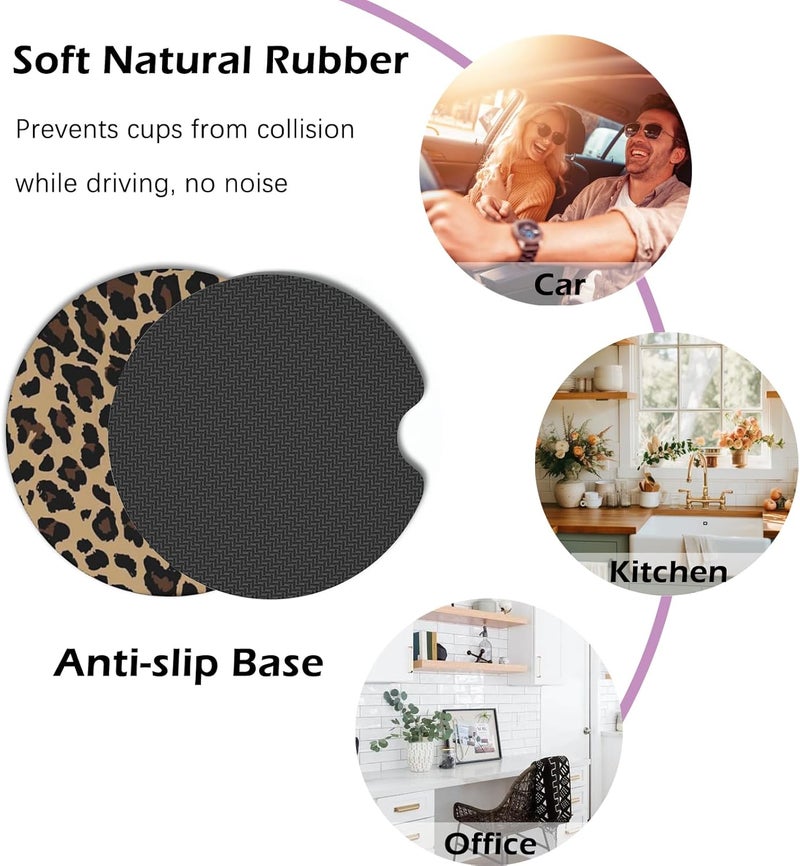 KARREAL 2 Pcs Car Cup Coasters, Brown Cheetah Print Universal Non-Slip Rubber Car Coasters for Cup Holders 2.75 inch, Car Interior Accessories for Women - Image 5